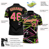 Custom Black Pink-Neon Green Dynamic Geometric Shard Performance Polo Shirt