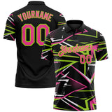 Custom Black Pink-Neon Green Dynamic Geometric Shard Performance Polo Shirt