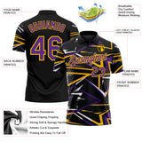 Custom Black Purple-Gold Dynamic Geometric Shard Performance Polo Shirt