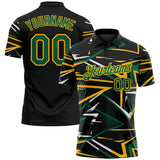 Custom Black Kelly Green-Gold Dynamic Geometric Shard Performance Polo Shirt