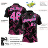 Custom Black Pink-Light Blue 3D Pattern Abstract Fluid Swirl Line Performance Polo Shirt