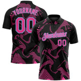 Custom Black Pink-Light Blue 3D Pattern Abstract Fluid Swirl Line Performance Polo Shirt