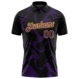 Custom Black Purple-Yellow 3D Pattern Abstract Fluid Swirl Line Performance Polo Shirt