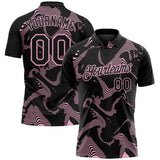 Custom Black-Light Pink 3D Pattern Abstract Fluid Swirl Line Performance Polo Shirt