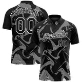 Custom Black-White 3D Pattern Abstract Fluid Swirl Line Performance Polo Shirt