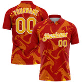 Custom Red Gold-White 3D Pattern Abstract Fluid Swirl Line Performance Polo Shirt