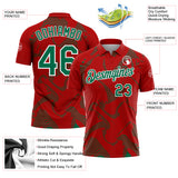 Custom Red Kelly Green-White 3D Pattern Abstract Fluid Swirl Line Performance Polo Shirt