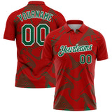 Custom Red Kelly Green-White 3D Pattern Abstract Fluid Swirl Line Performance Polo Shirt