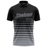 Custom Black-Gray Horizontal Gradient Stripe Performance Polo Shirt