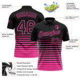 Custom Black-Pink Horizontal Gradient Stripe Performance Polo Shirt