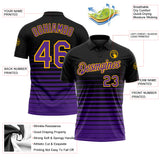 Custom Black Purple-Gold Horizontal Gradient Stripe Performance Polo Shirt
