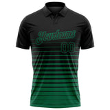 Custom Black-Kelly Green Horizontal Gradient Stripe Performance Polo Shirt