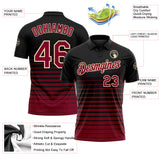 Custom Black Maroon-Cream Horizontal Gradient Stripe Performance Polo Shirt