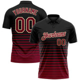 Custom Black Maroon-Cream Horizontal Gradient Stripe Performance Polo Shirt
