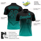 Custom Black-Aqua Horizontal Gradient Stripe Performance Polo Shirt