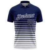 Custom Navy-White Horizontal Gradient Stripe Performance Polo Shirt