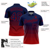Custom Navy-Red Horizontal Gradient Stripe Performance Polo Shirt