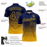 Custom Navy-Gold Horizontal Gradient Stripe Performance Polo Shirt