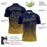 Custom Navy-Old Gold Horizontal Gradient Stripe Performance Polo Shirt