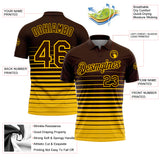 Custom Brown-Yellow Horizontal Gradient Stripe Performance Polo Shirt