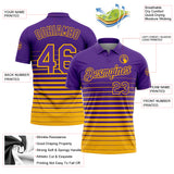 Custom Purple-Gold Horizontal Gradient Stripe Performance Polo Shirt