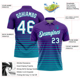 Custom Purple White-Teal Horizontal Gradient Stripe Performance Polo Shirt