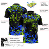 Custom Black Royal-Neon Green Dynamic Splatter Brush Stroke Performance Polo Shirt