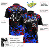 Custom Black Royal Red-White Dynamic Splatter Brush Stroke Performance Polo Shirt