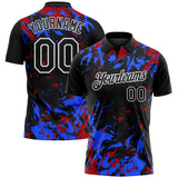 Custom Black Royal Red-White Dynamic Splatter Brush Stroke Performance Polo Shirt