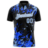 Custom Black Light Blue Royal-White Dynamic Splatter Brush Stroke Performance Polo Shirt