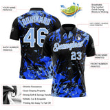 Custom Black Light Blue Royal-White Dynamic Splatter Brush Stroke Performance Polo Shirt