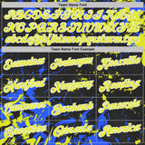 Custom Black Neon Yellow Royal-White Dynamic Splatter Brush Stroke Performance Polo Shirt