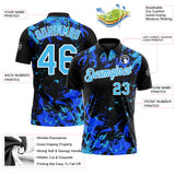 Custom Black Sky Blue Royal-White Dynamic Splatter Brush Stroke Performance Polo Shirt