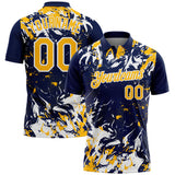 Custom Navy Gold-White Dynamic Splatter Brush Stroke Performance Polo Shirt