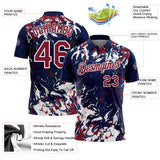 Custom Navy Crimson-White Dynamic Splatter Brush Stroke Performance Polo Shirt