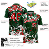 Custom Green Red-White Dynamic Splatter Brush Stroke Performance Polo Shirt