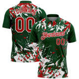 Custom Green Red-White Dynamic Splatter Brush Stroke Performance Polo Shirt