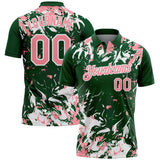 Custom Green Medium Pink-White Dynamic Splatter Brush Stroke Performance Polo Shirt