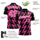 Custom Black Pink-White Geometric Zigzag Shape Lightning Performance Polo Shirt