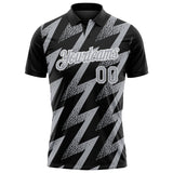 Custom Black Gray-White Geometric Zigzag Shape Lightning Performance Polo Shirt