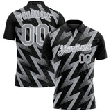 Custom Black Gray-White Geometric Zigzag Shape Lightning Performance Polo Shirt