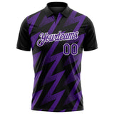 Custom Black Purple-White Geometric Zigzag Shape Lightning Performance Polo Shirt