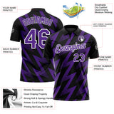 Custom Black Purple-White Geometric Zigzag Shape Lightning Performance Polo Shirt