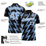 Custom Black Light Blue-White Geometric Zigzag Shape Lightning Performance Polo Shirt
