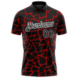 Custom Black Red-White 3D Pattern Abstract Network Crackle Performance Polo Shirt
