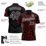Custom Black Red-White 3D Pattern Abstract Network Crackle Performance Polo Shirt