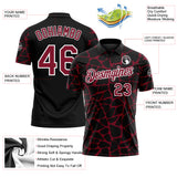 Custom Black Crimson-White 3D Pattern Abstract Network Crackle Performance Polo Shirt