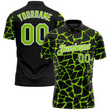 Custom Black Neon Green-White 3D Pattern Abstract Network Crackle Performance Polo Shirt
