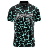 Custom Black Ice Blue-White 3D Pattern Abstract Network Crackle Performance Polo Shirt