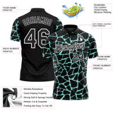 Custom Black Ice Blue-White 3D Pattern Abstract Network Crackle Performance Polo Shirt